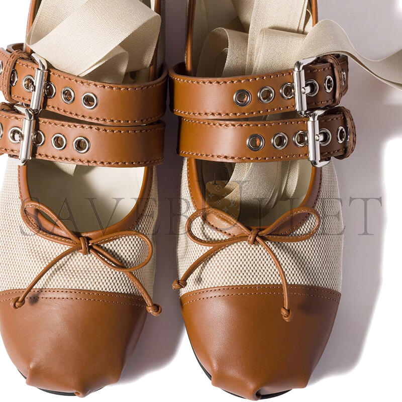 MIU MIU CANVAS AND LEATHER BALLERINAS 5F608E
